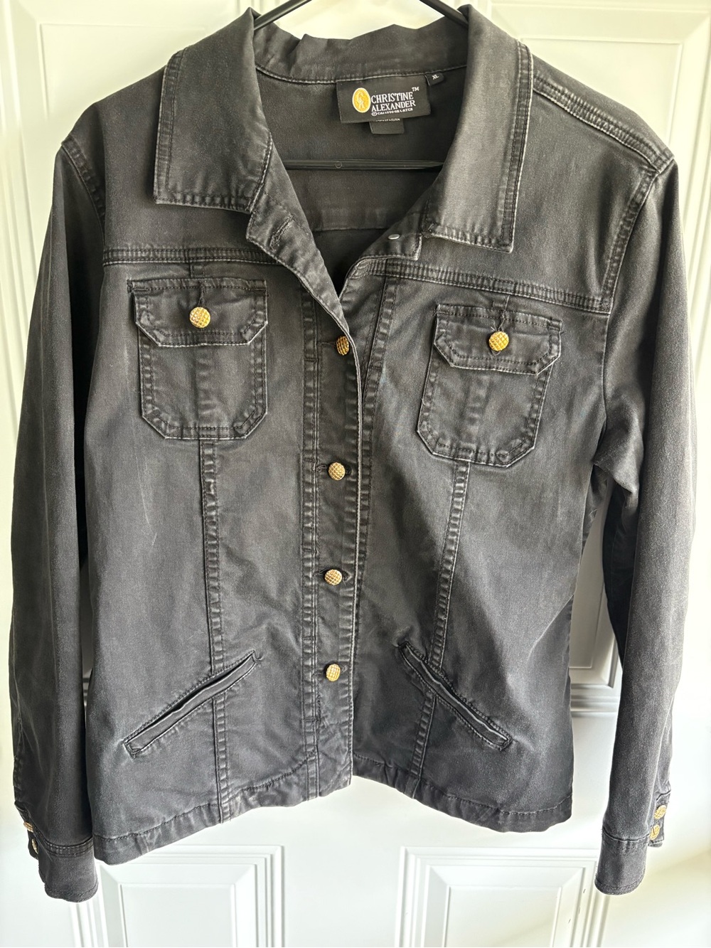 Christine Alexander Washed Black Denim Jacket with Gold Buttons